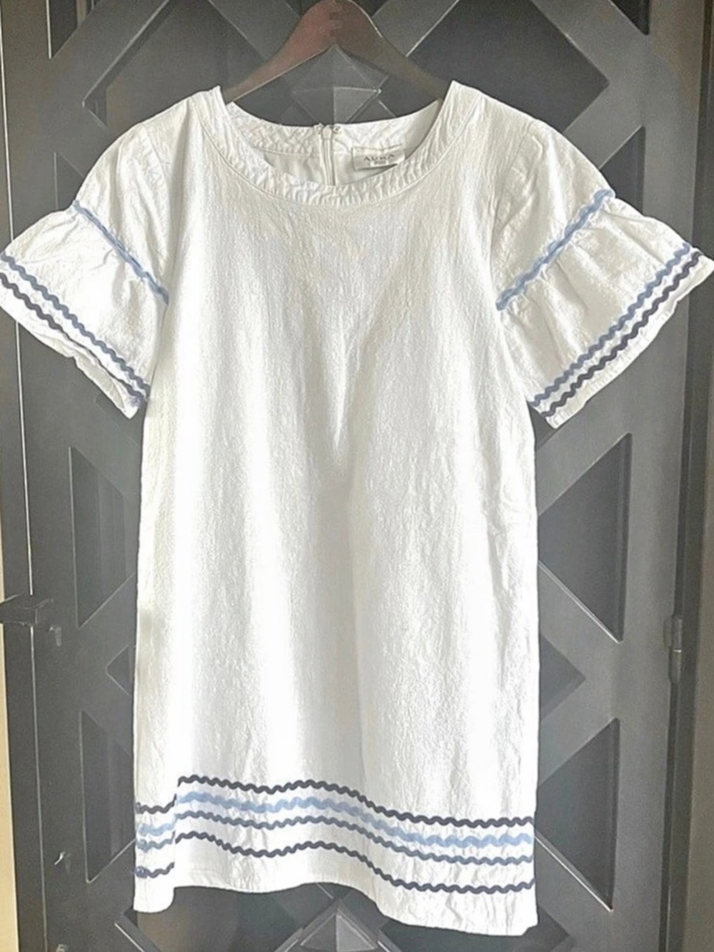 Aura White & Blue Trim Mini Dress